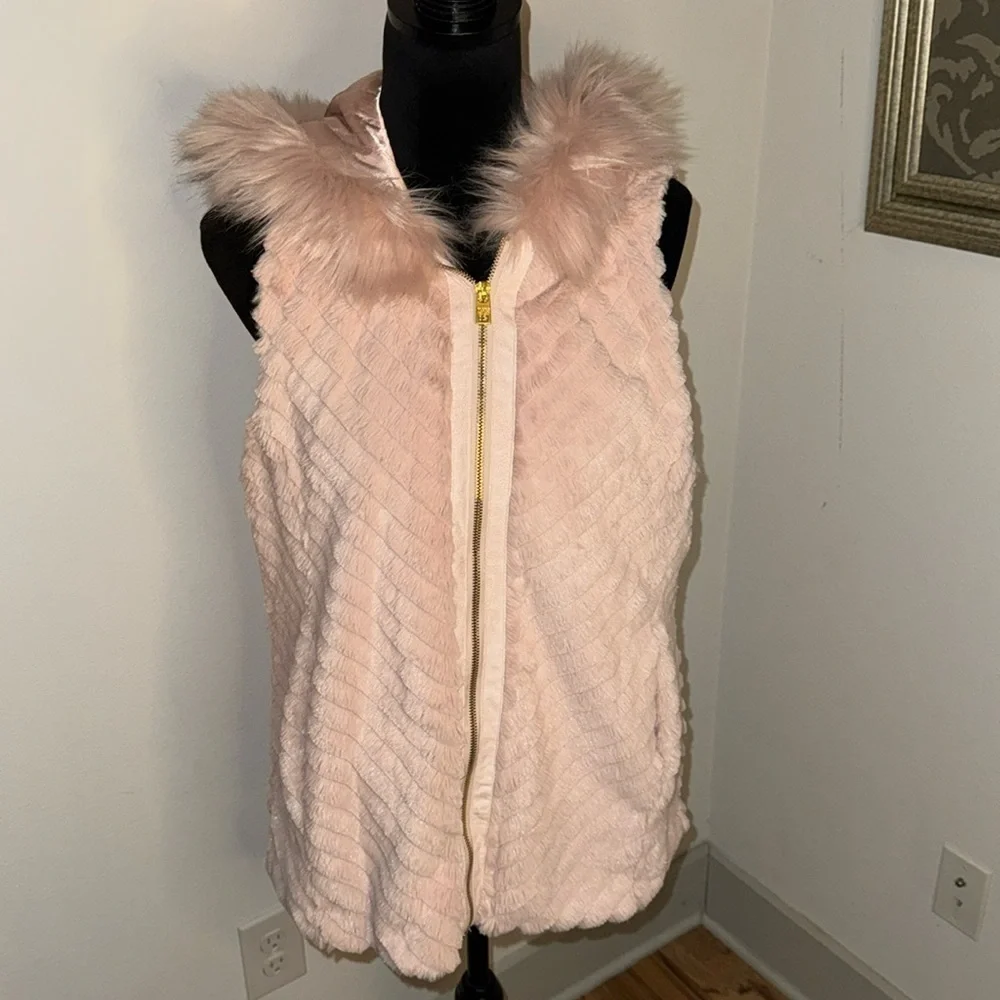 Marc New York Andrew‎ Marc pink faux fur zip up light pink vest Sz L